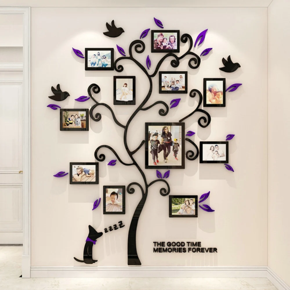 

DIY Family Tree Dog Acrylic Wall Sticker with Photo Frame Modern Creative Personalized Home Decor Living Room Bedroom Art Poster