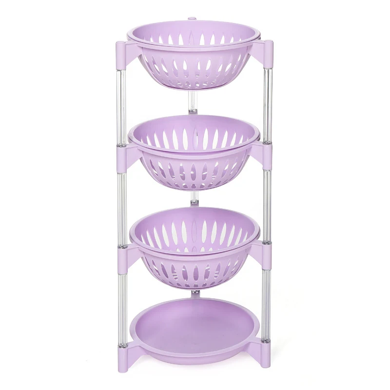 4 Layer Plastic Kitchen Shelf Storage Basket Fruit Snacks Vegetable Storage Basket Detachable Kitchen Floor Standing Rack
