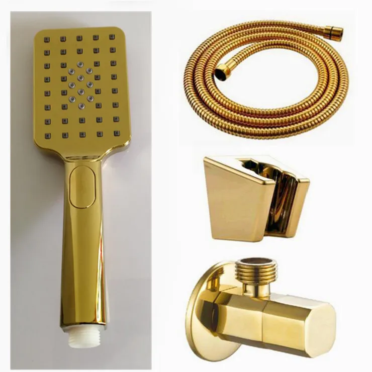 

three functions gold Hand Held Shower Head Bathroom gold Surface abs plastic Gold Finished Handheld Shower heads holder BD509