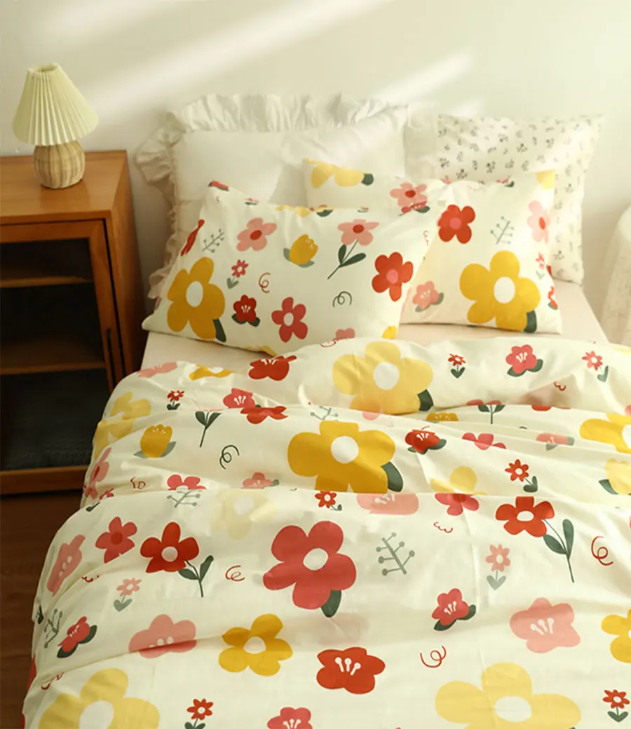 

Комплект постельного белья для детей-подростков, Милый Цветочный желтый и красный цвета, Модный хлопковый двуспальный полноразмерный дома...