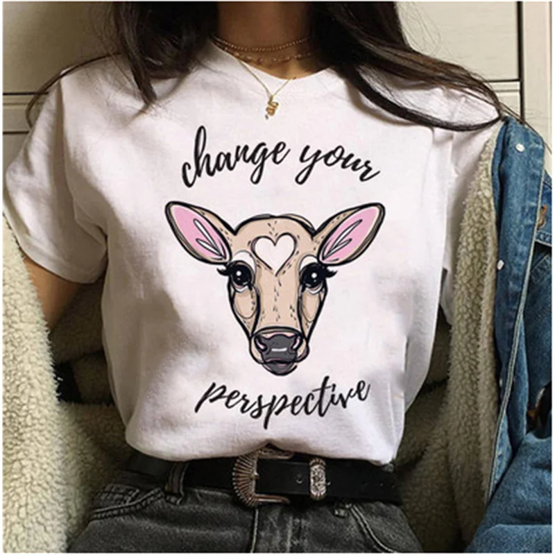 LINNA Summer ladies cartoon cow head print short-sleeved shirt t-shirt loose and comfortable casual wild trend | Женская одежда
