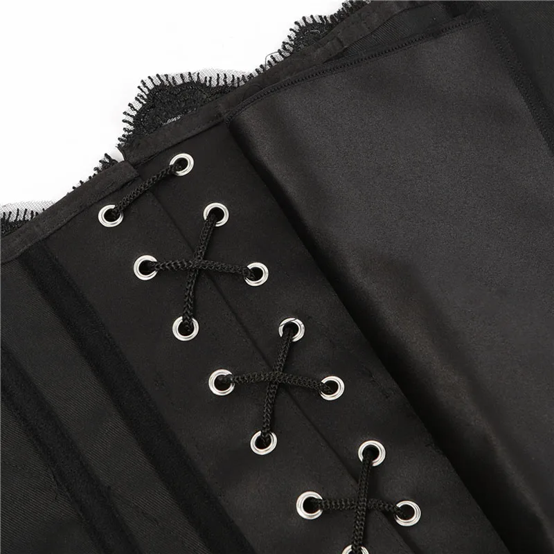 

Fashion Women's Embroidery Overbust Corset Top Lace Up Bustiers Waist Training Body Shaper Black Burlesque Corselet