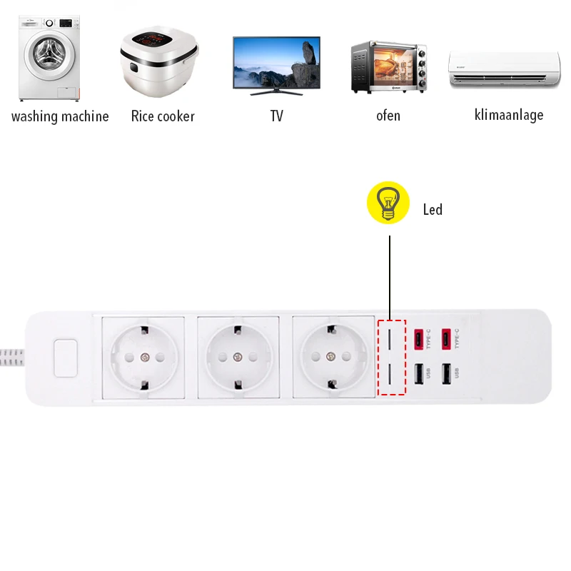 Удлинитель питания с европейской розеткой 3 розетки переменного тока 2usb 5 В 1 8 А