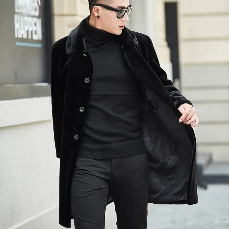 Мужское пальто из искусственного меха с меховым воротником модная Толстая