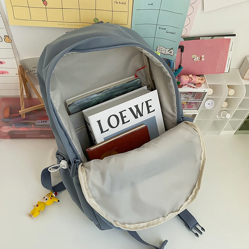 

DCIMOR Preppy Style Buckle Student Backpack Contrast Color Zipper Waterproof Nylon Women Backpack Female Lovely Travel Bagpack