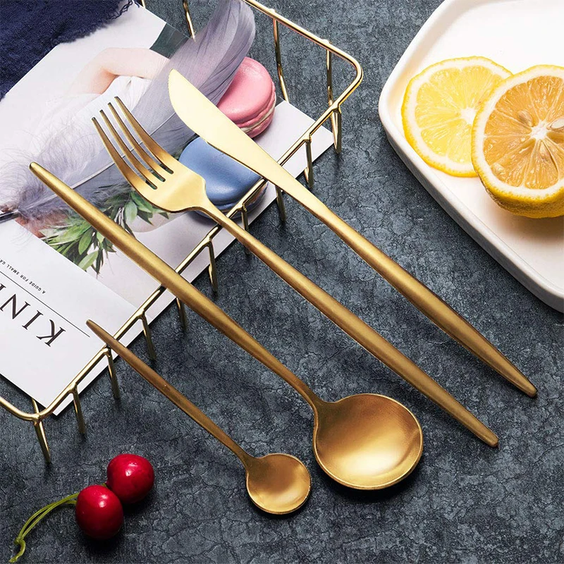 4 Pieces Spanish Stainless Steel Flatware Set, Knife Fork Spoons, Travel Camping Cutlery Set, Reusable Lunch Box Utensils