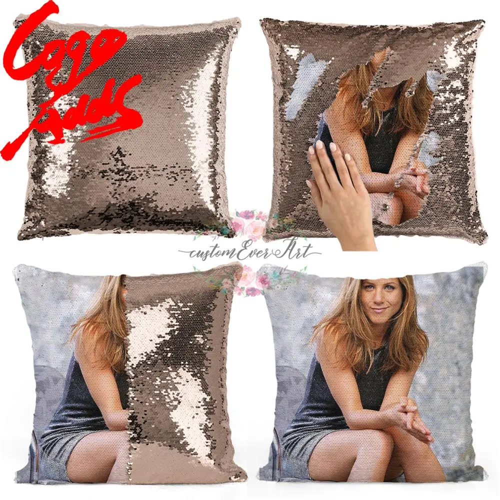 Подушка с блестками Дженнифер Энистон | Наволочка Двухцветная подушка Подарок