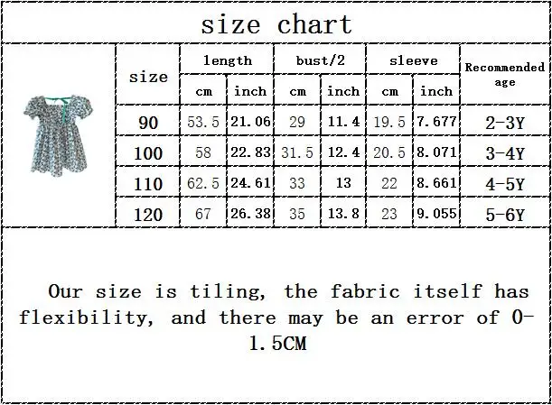 

New Kids Baby Girls Summer Short Sleeve Flower Square Collar Knee-length Dress Toddler Children Casula Cotton 100% 2-6Y