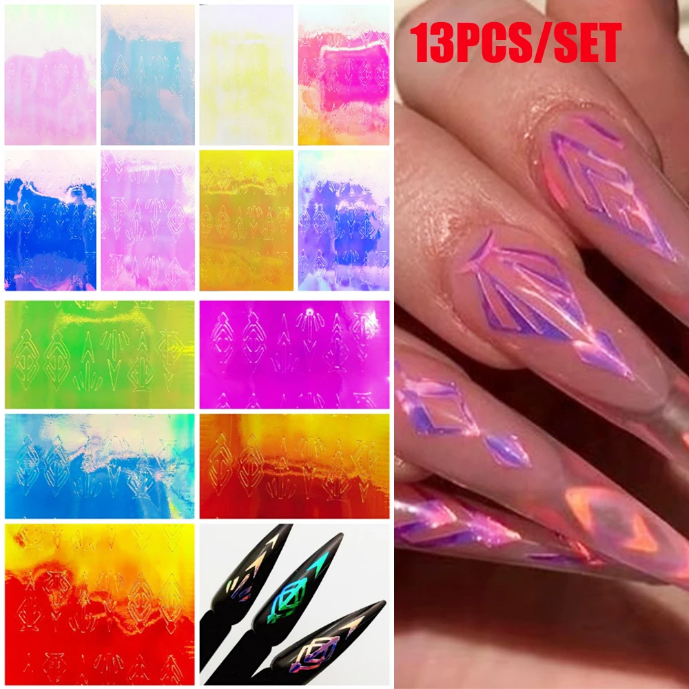 13 шт./партия голографическая Геометрическая наклейка для дизайна ногтей с
