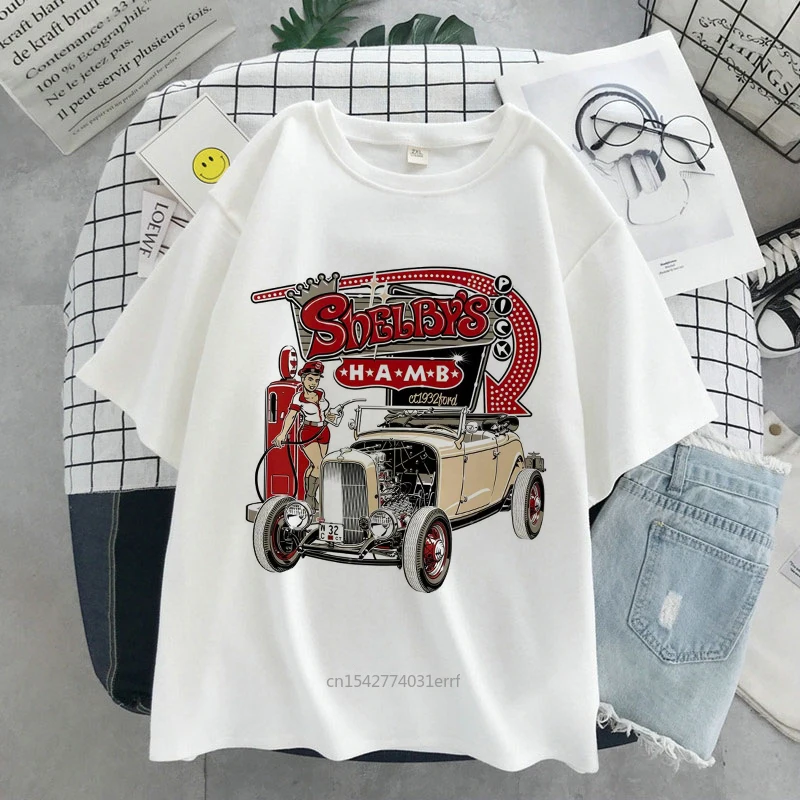 

Women Harajuku Aesthetic White Top Tee Summer Fashion Anime T Shirt Vintage Car Graphic Print T-shirt