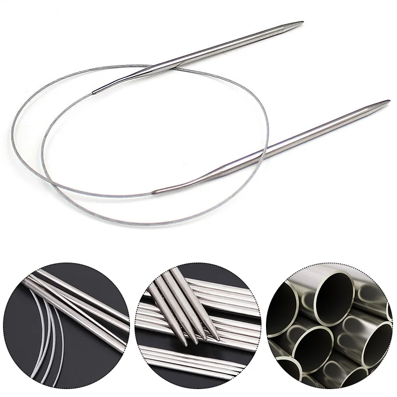 

43/60/120cm Stainless Steel Circular Knitting Needles Weaving Scarf Sweater Sewing Needlework Tools Crochet Extended Ring Needle