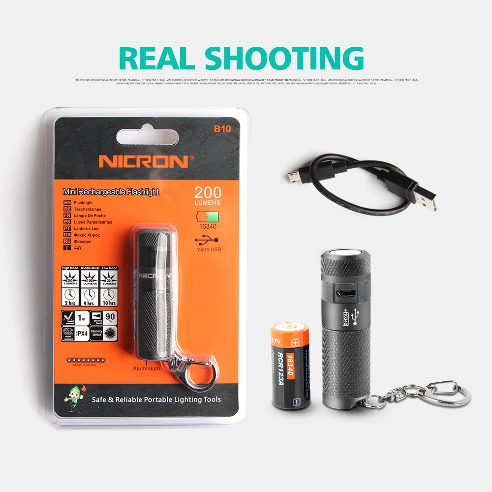 NICRON Мини светодиодный фонарик B10 водонепроницаемый IP4X USB перезаряжаемый литий-ионный аккумулятор брелок фонарик для наружного освещения