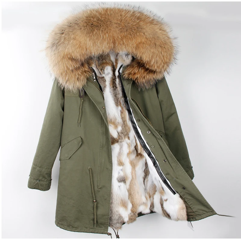 

2021 Winter Woman Long Parkas 7XL Jacket Rex Rabbit Fur Lining Large Raccoon Fur Collar Hooded Detachable Brand Style Top Brand