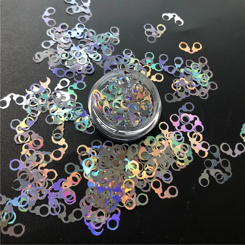 Holo Silver Handcuff 18 цветов радужные одноцветные Радужные Блестки для глаз пудра Пыль для женщин Красота тело лицо Техасская лента форма блесток для украшения - Цвет: Holo Silver Handcuff