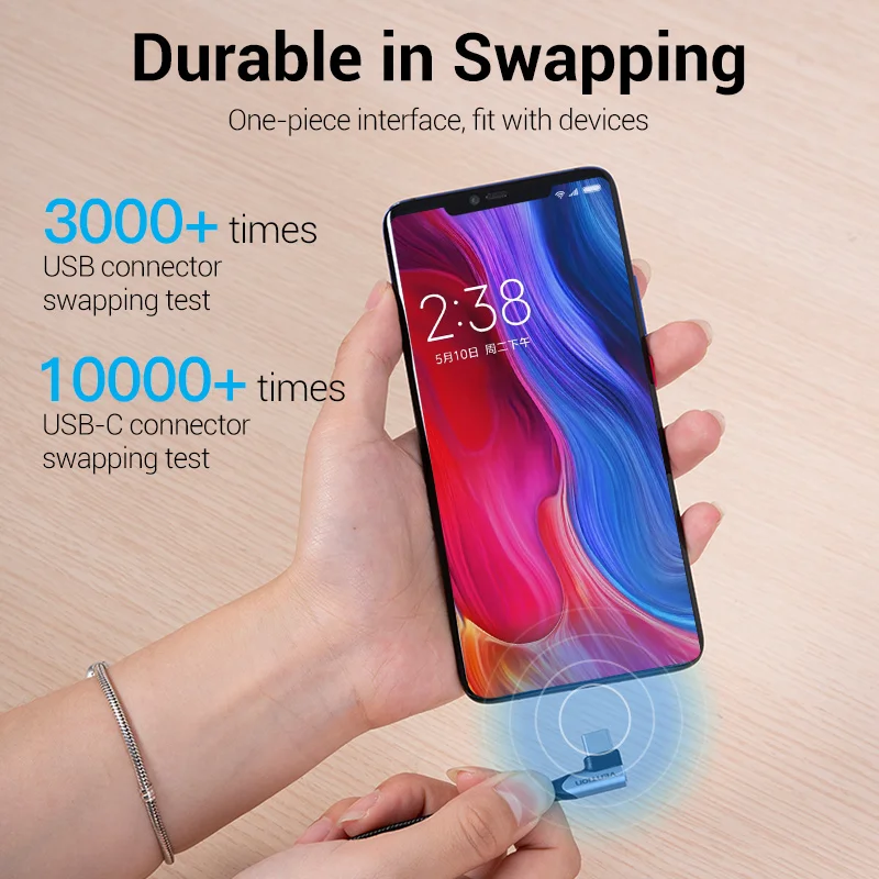 Кабель Vention USB Type-C 90 градусов 3 А шнур для быстрой зарядки и передачи данных Samsung S8 S9