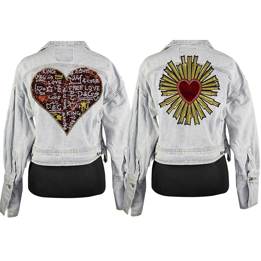 1 шт. тканевые нашивки с блестками в виде сердца|Заплатки| |