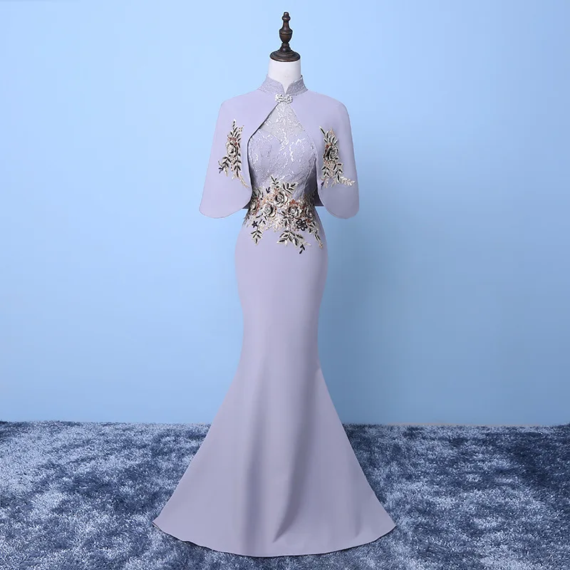 Новое китайское традиционное платье женское тонкое Cheongsam вышивка Съемная шаль длинный Ципао вечернее платье Размер XS-3XL