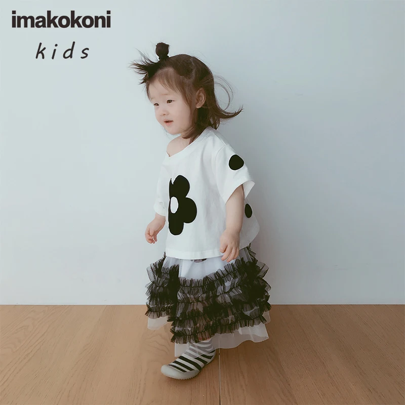 

Original children's clothing white flowers short-sleeved imakokoni wild sweet and cute round neck T-shirt girls summer 0117