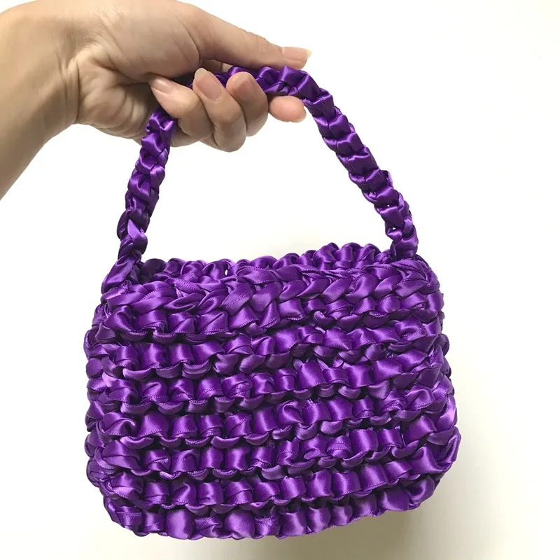 purple Мини флуоресцентная сумка для отдыха на море, атласная шелковая веревка, Сумка с узлом, женская модная тканая сумка, новинка, корейские маленькие Ретро кошельки - Цвет: purple