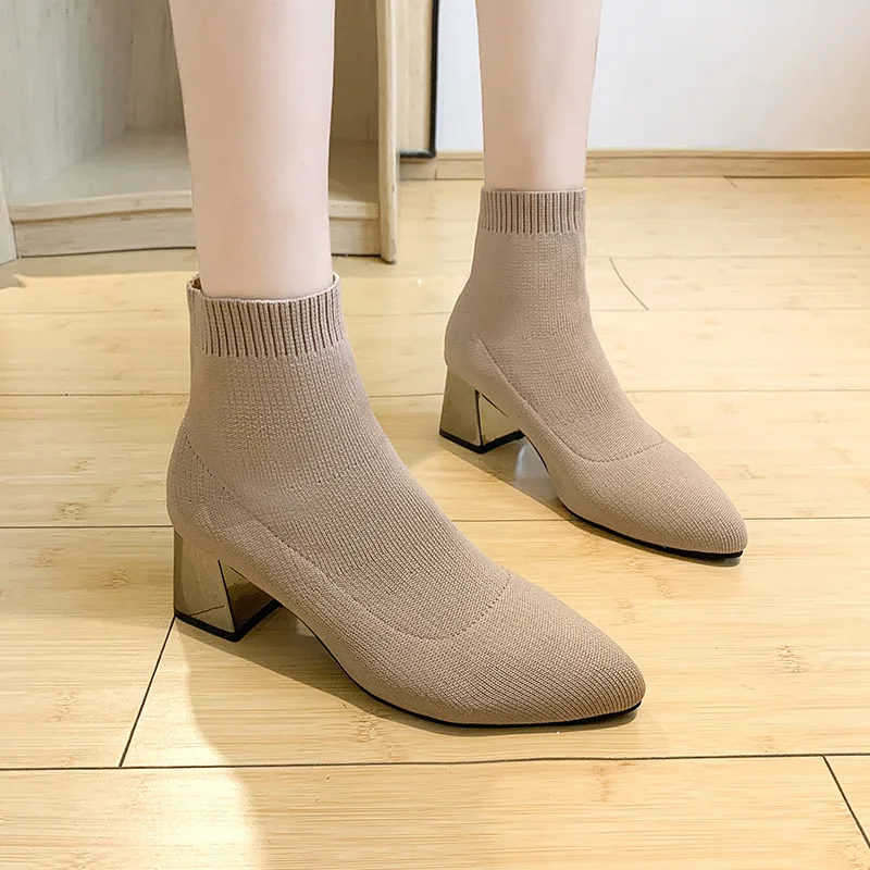 Fashion Modern Boots Women Boots 2022 Spring New Fashion Breathable Stretch Fabric Woman Socks Shoes Ladies Casual Heel 5.5cm