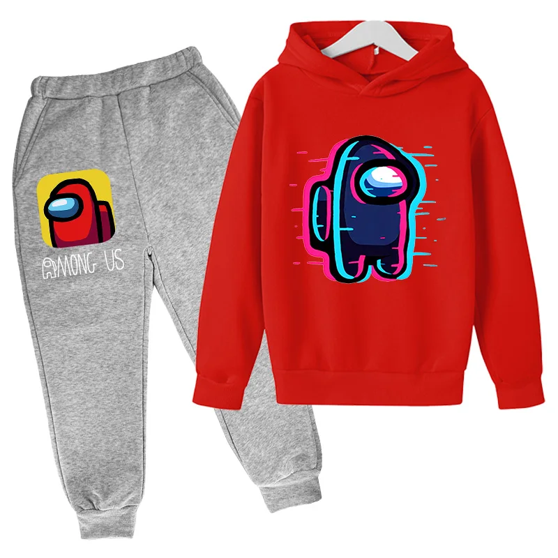 

Hot Sports Suit Boys 2PCS Set Children's Among Us Impostor Suit Cotton Hooded Pants Suit Boys Kids Sportswear Tracksuit Clothin