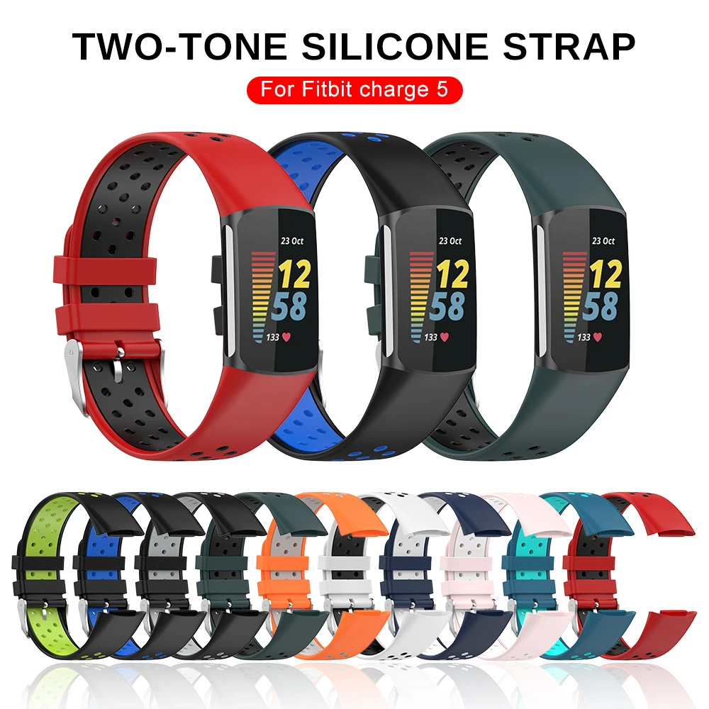 

Silicone Strap For Fitbit charge5 5 charge Fitbit5 SmartWatch TwoColor Replacement Bracelet Wristband for Fitbit charge 5 Strap