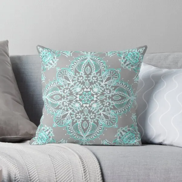 

Teal And Aqua Lace Mandala On Grey Printing Throw Pillow Cover Polyester Peach Skin Fashion Comfort Fashion Pillows not include