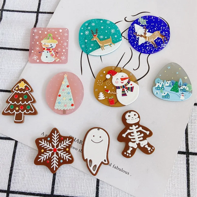 

Сделай Сам ювелирные изделия Разноцветные Подвески из смолы для ожерелья 40 шт. Рождественский Снеговик елка снежинка Симпатичные Акриловы...