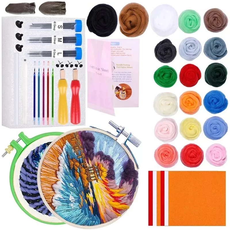 

Imzay Wool Felting Kits With 80g Wool Roving Needle Felting Felt Fabric Sheet Embroidery Hoop For Beginners Painting With Wool