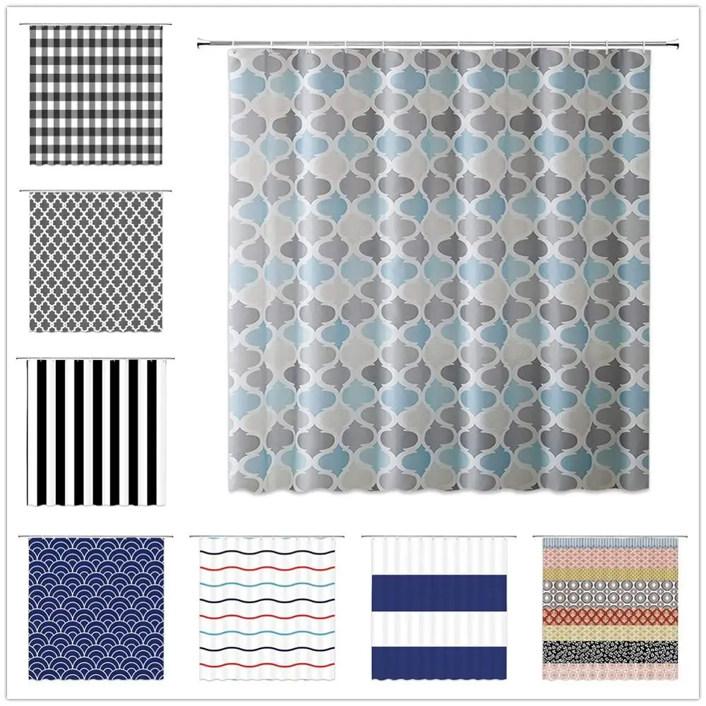 

Geometric Patterns Shower Curtains Wave Stripe Checkered Black White Simple Home Decor Bath Bathtub Waterproof Cloth Curtain Set