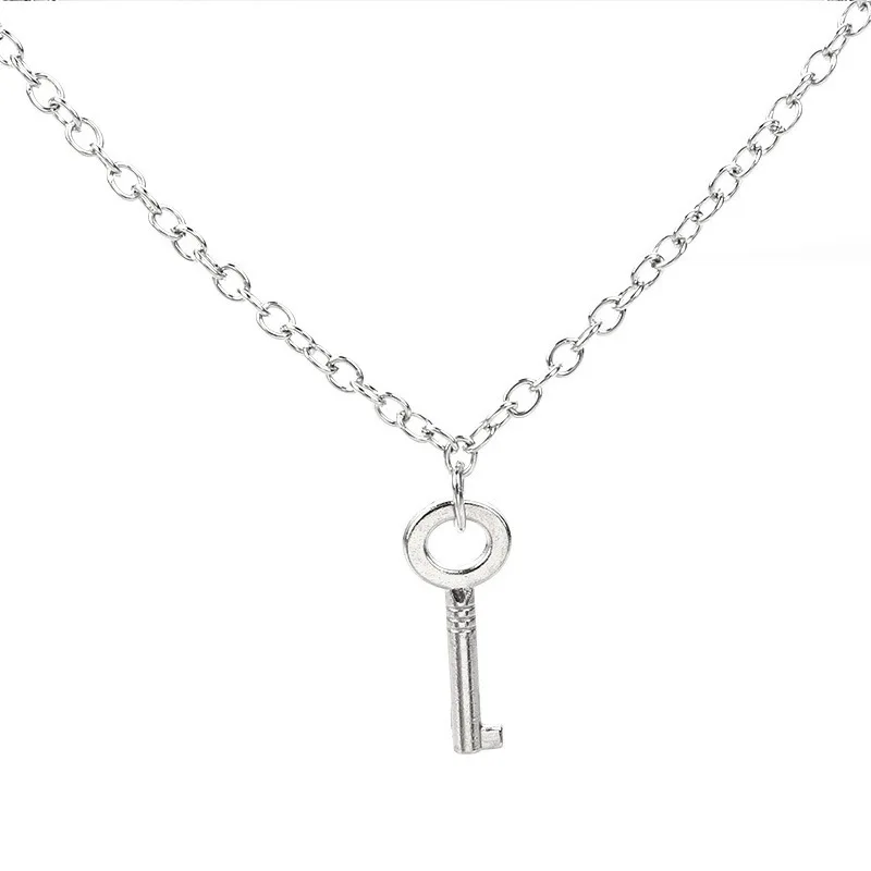 

Heart lock key bead chain necklace men and women hip hop fashion couple pendant silver retro jewelry choker