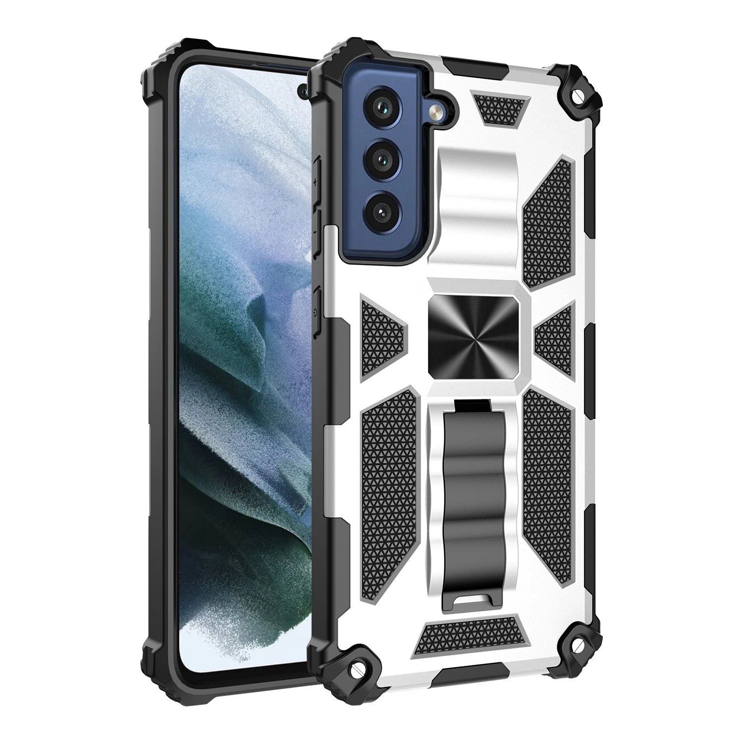 

luxurious Two in One Anti fall Heavy protection Magnetic Invisible Bracket Phone Case For Samsung Galaxy S21 FE Ultra Plus Cover