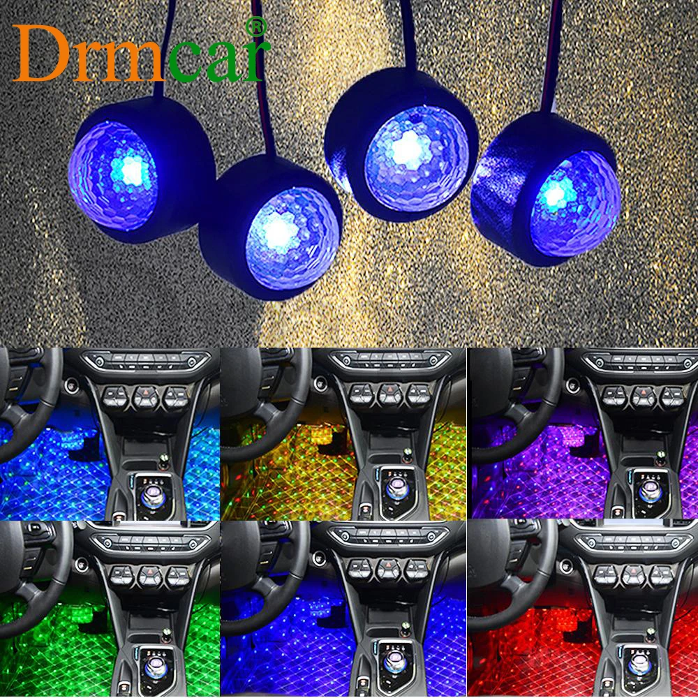 4X Автомобильный светодиодный USB RGB автомобильный окружающий интерьерный