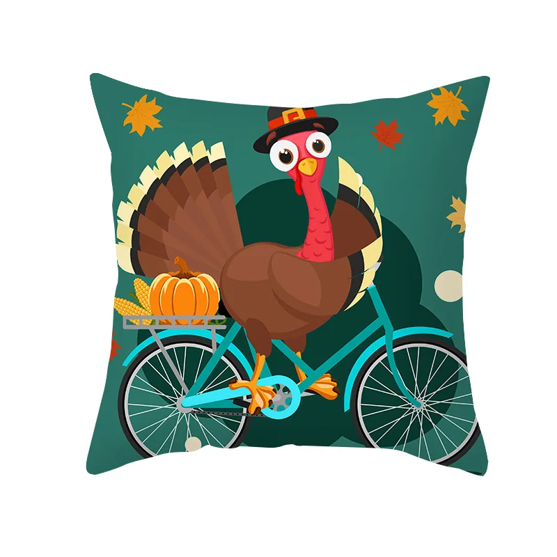 

Thanksgiving Pillow Cover Cartoon Pumpkin Turkey Peach Skin Fabric Throw Pillowcase Sofa Customized Cushion