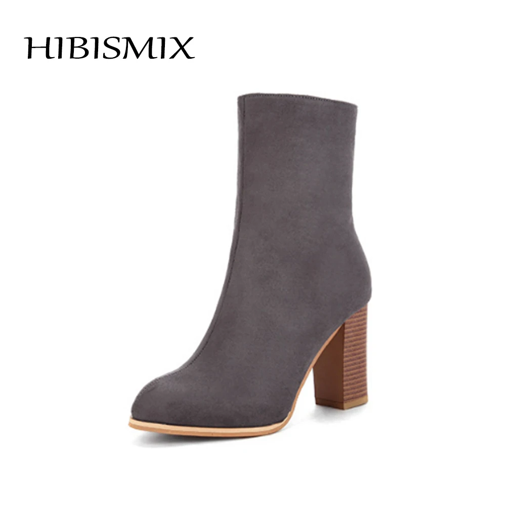 

HIBISMIX Women Ankle Boots 2021 Spring Autumn Fashion High Heels Zipper Female Casual Shoes 1249