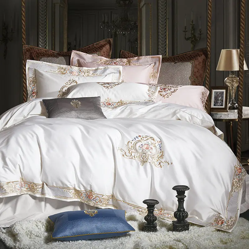 

1000TC 2021 Cotton Premium Luxury Bedding set White US King Queen Size 4Pcs Bigger Bed set Duvet Cover Bedsheet Pillowcases