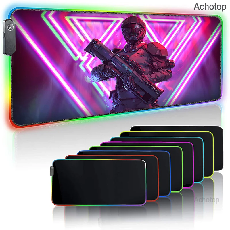 

Неоновый мультяшный коврик для мыши с аниме-дизайном, RGB коврик для мыши, геймерский коврик, игровой коврик для мыши XXL, Настольный коврик, ко...