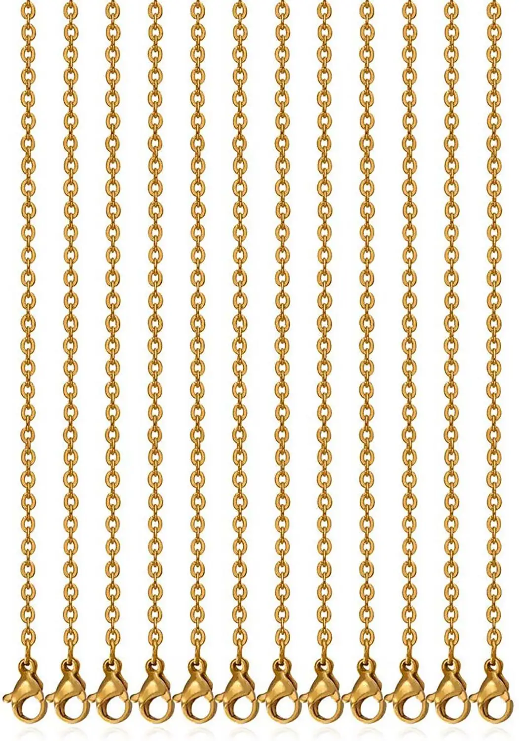 

Wholesale 12 PCS Gold Color Stainless Steel O Style Cable Chain Necklace Link Chains Bulk for Jewelry Making 18-30 Inches
