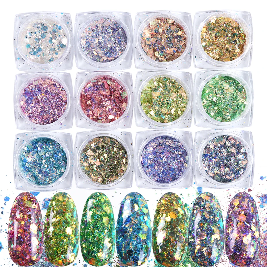 Смешанный Блестящий Порошок для ногтей набор блестящих ультратонких пайеток