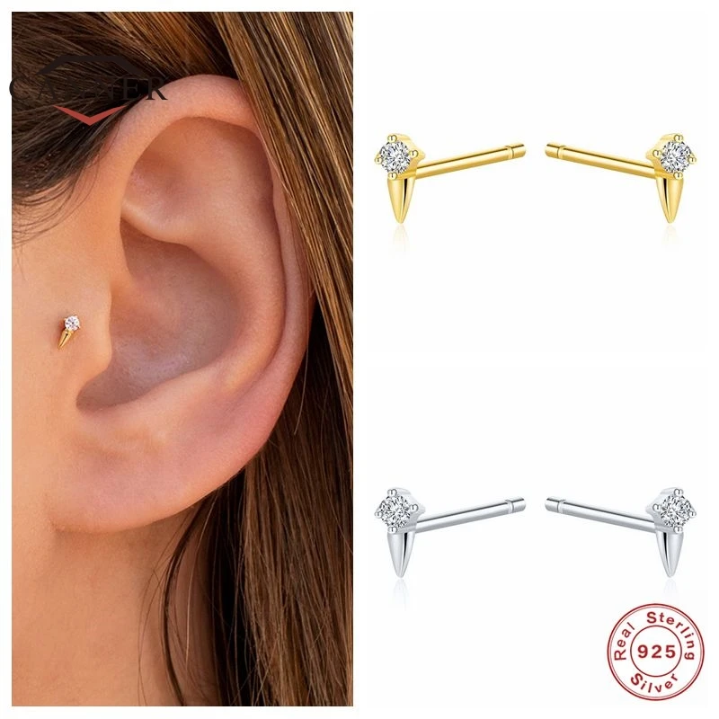 

CANNER Real 925 Sterling Silver Simple Mini Diamond Stud Earrings For Women Mini Piercing Earring Earings Jewelry Pendientes