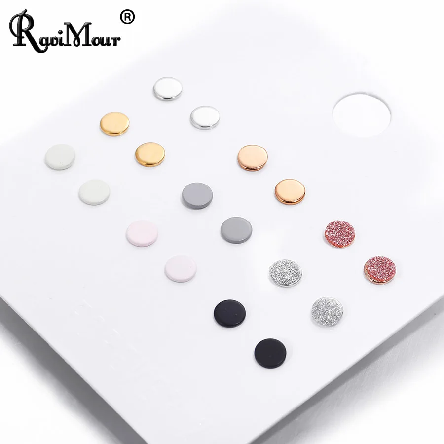 Набор круглых серег RAVIMOUR 9 пар золотые серебристые черные разноцветные маленькие