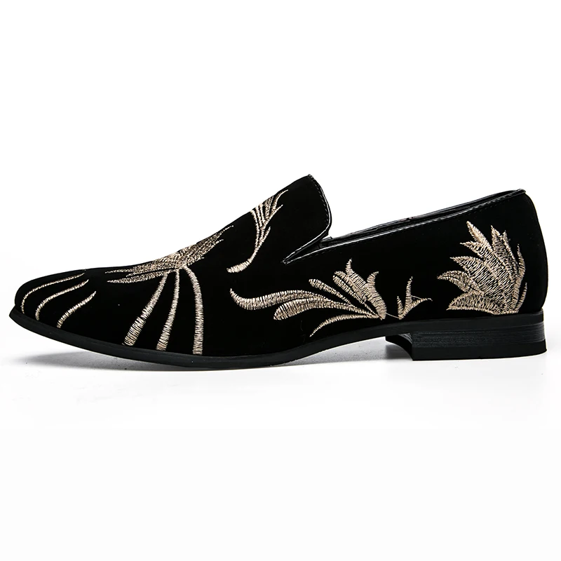 Men's Fashion Suede Leather Embroidery Loafers Mens Casual Printed Moccasins Shoes Man Party Driving Flats Sizes 38-47 | Обувь