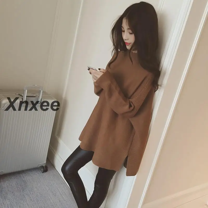 

2019 Autumn Winter Women Loose Knitted Sweater Oversized Long Sleeves O-Neck Tops Women Outwear Pullovers Xnxee