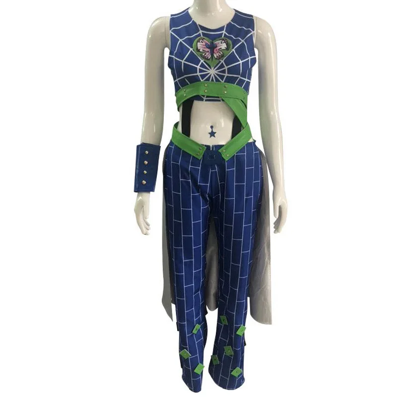 

Anime JoJo's Bizarre Adventure Jolyne Cujoh Cosplay Costumes Red Outfit Green Uniform Set Women Men Halloween Carnival Party