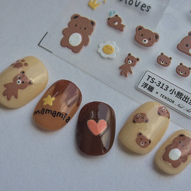 

Lovely Bear Cartoon Design 5D Embossed Reliefs Nail Art Stickers 3D Adhesive Nail Decoraciones Decals Wholesale Drop Shipping