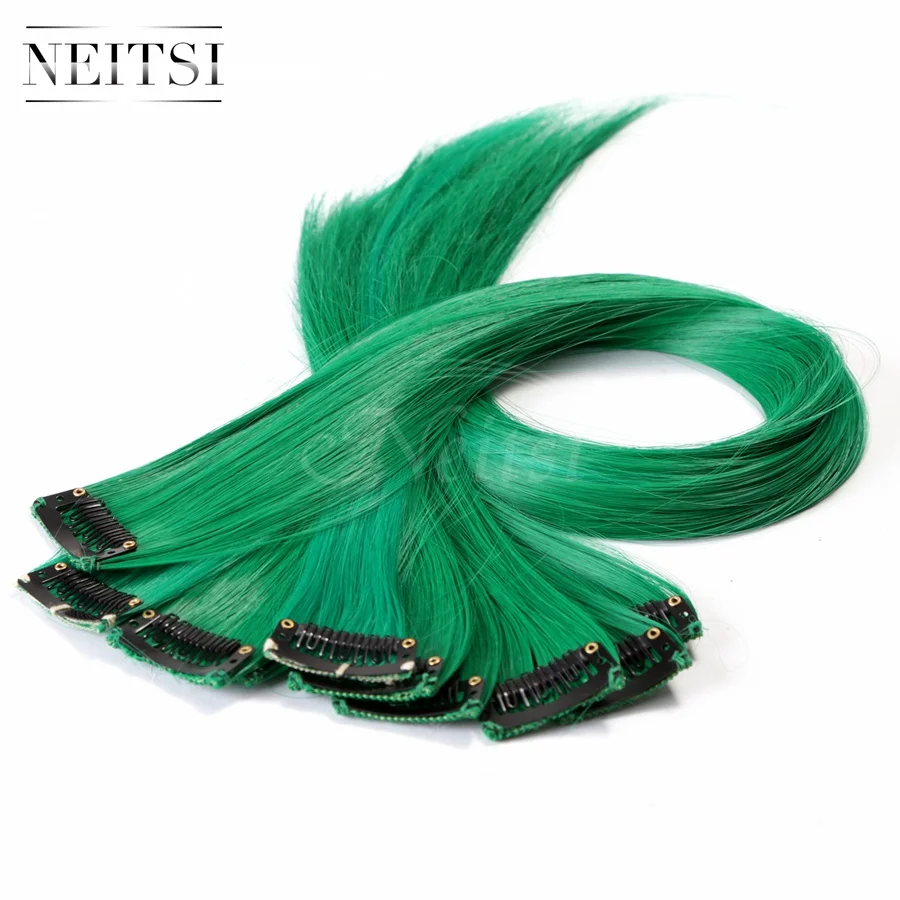 Green Neitsi 20 ''5 шт./упак. прямой длинный одинарный зажим в одной части Омбре синтетические волосы для наращивания чистая цветная прядь для женщин - Цвет: Green