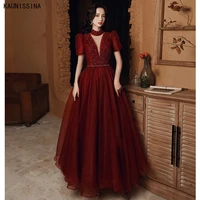luxury quinceanera dresses long burgundy party dress short sleeve beaded ball gown prom dresses a line quinceanera vestidos