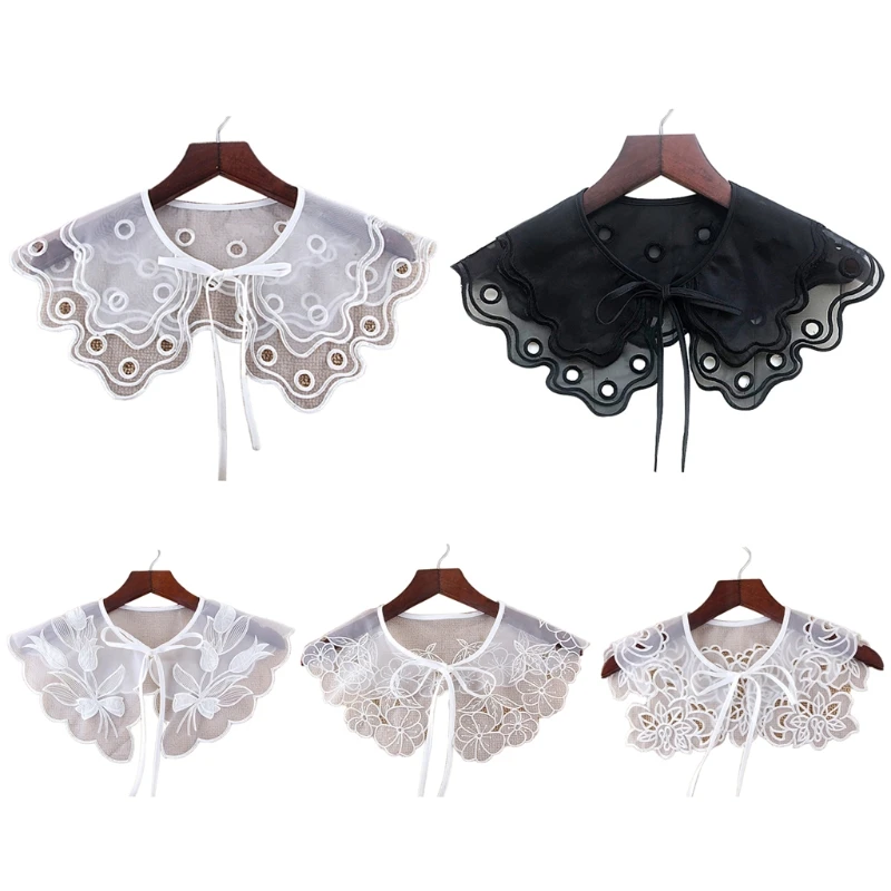 

Women Detachable Dickey Lace False Fake Collar Shirt Lapel Embroidery Hollow Out