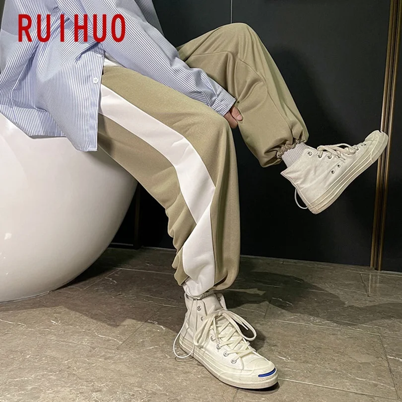 

RUIHUO Striped Harajuku Pants Men Clothing Ankle-Length Sweatpants Men Japanese Streetwear Men Pants M-3XL 2021 New Arrival