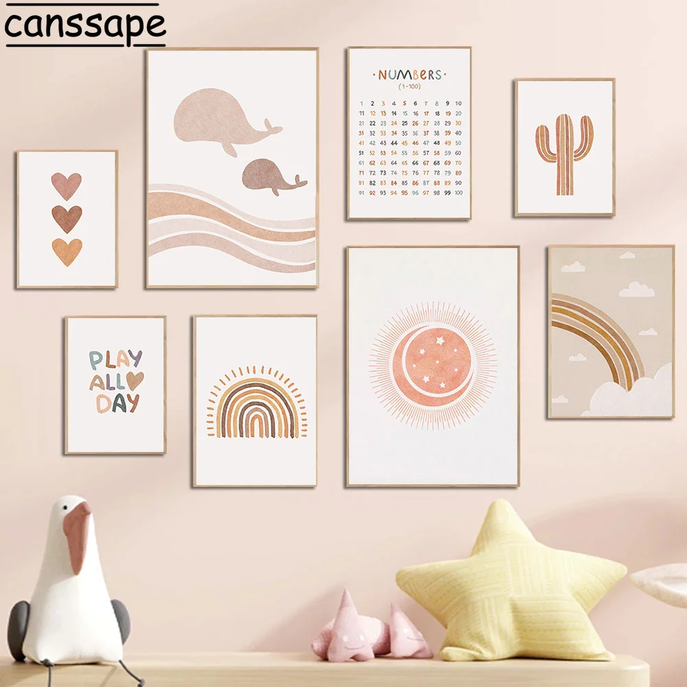 

Cartoon Canvas Art Painting Whale Unicorn Poster Early Education Pictures Kindergarten Wall Painting For Kids Room Decoration